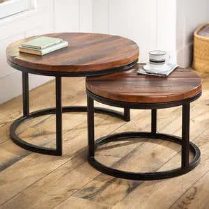 Allegheny Reclaimed Wood Round Nesting Tables, Set of 2