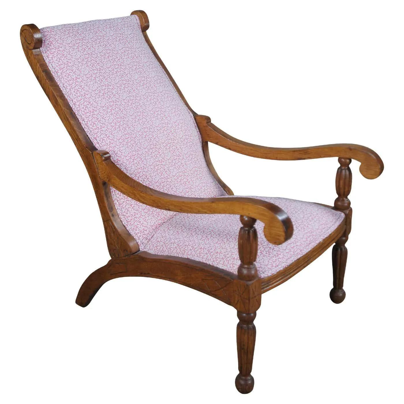 Antique Early 20th Century Brtisih Colonial Oak Plantation Lounge Arm Chair