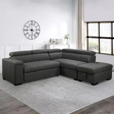 Zion Fabric Storage Sectional With Pullout Bed, Assorted Colors