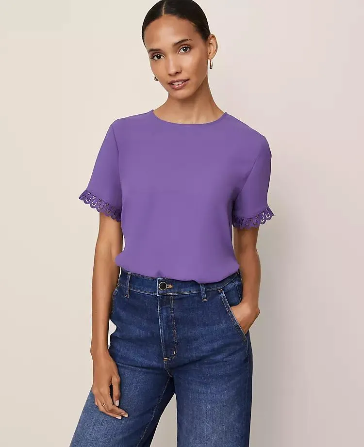 Lace Trim Mixed Media Top