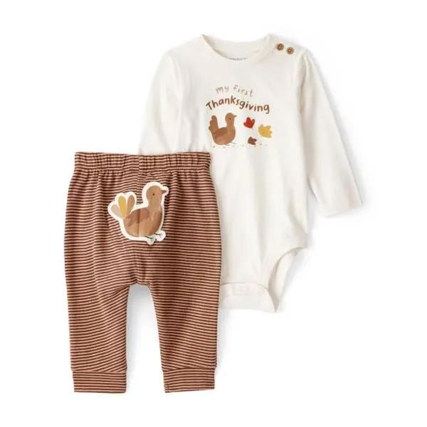 Infant's My First Thanksgiving Cotton Long-Sleeve Tee Set