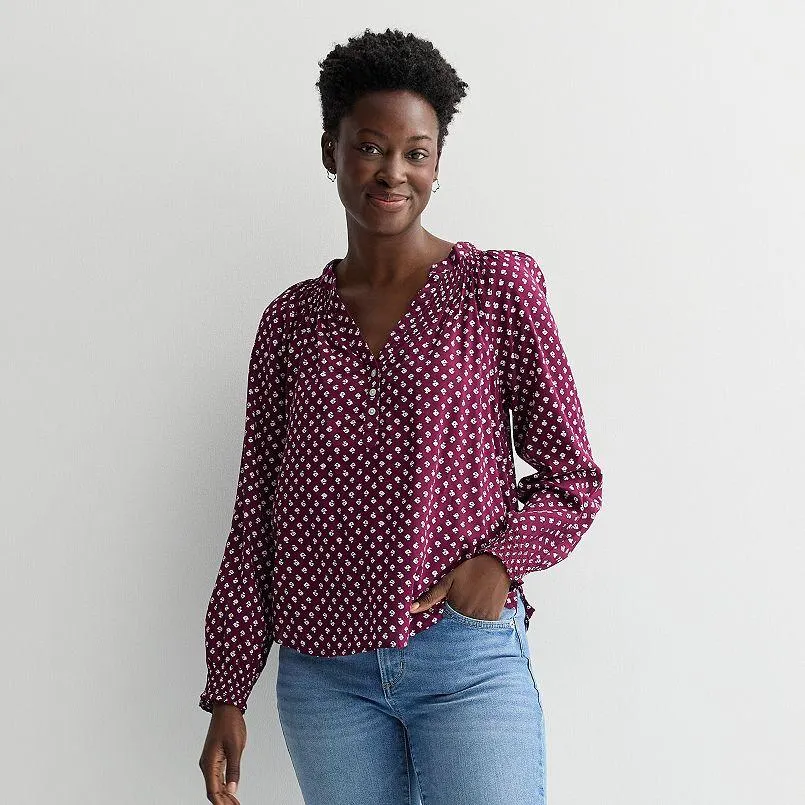 Women's Sonoma Goods For Life® Smocked Wrist Henley Top