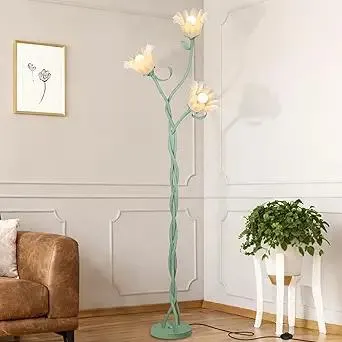 Vintage 3 Heads Flower Floor Lamp with Flexible Goosenecks, 3 Color Temperatures LED Tall Standing Lamp for Bedroom, Living Room, Girls Room, Modern Corner Home Decor (Green