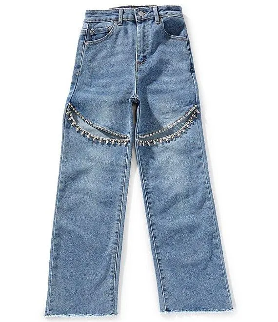 Big Girls Taylor Wide-Straight Leg Embellished-Slit Jeans