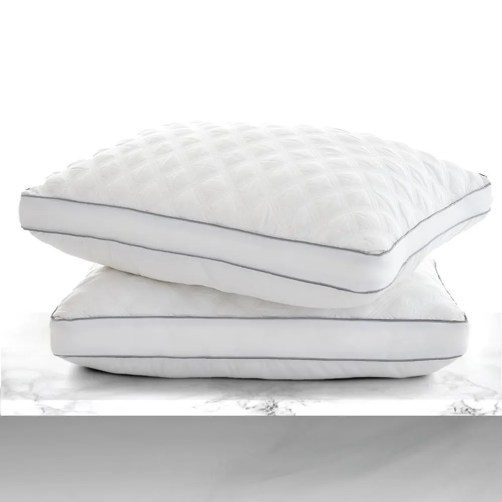 Lux Decor Collection Gusseted Pillows for Bed Set of 2 Queen- King Size Bed Pillows 2 Pack in Diamond Navy Blue and Light Grey Piping