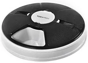 Amazon Basics Automatic Pet Feeder, Electronic Timed Dog and Cat Food Dispenser, 6 Portions, Plastic, Black, 12" X 12" X 2.3"
