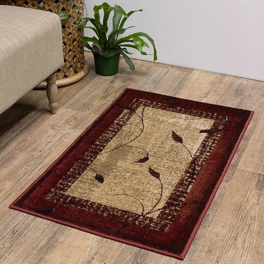 allen + roth Tinsley Red 2 x 3 (ft) Loomed Red Rectangular Indoor Border Farmhouse/Cottage Pet Friendly Throw rug