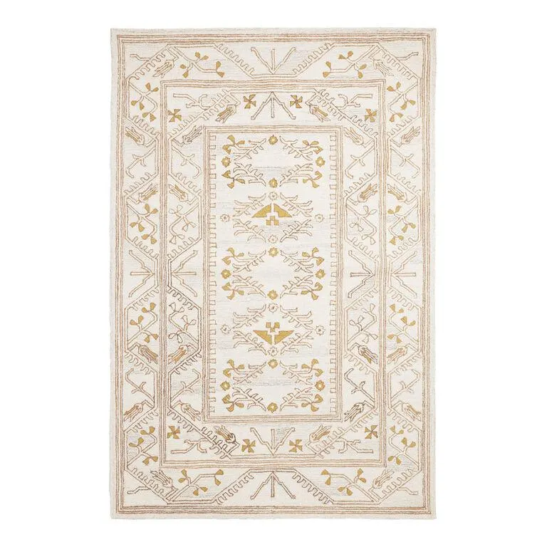 Vera Yellow and Ivory Persian Style Tufted Wool Area Rug