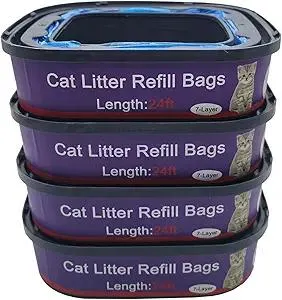 4 Pack Cat Litter Refill Bags Cartridges Compatible with Genie Cat Standard, Plus and XL Pails Odor Control