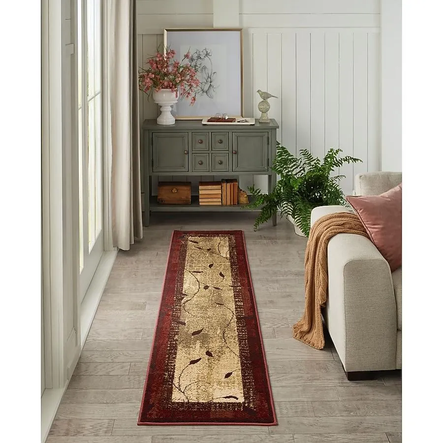 allen + roth Tinsley Red 2 x 8 (ft) Loomed Red Rectangular Indoor Border Farmhouse/Cottage Pet Friendly Runner rug