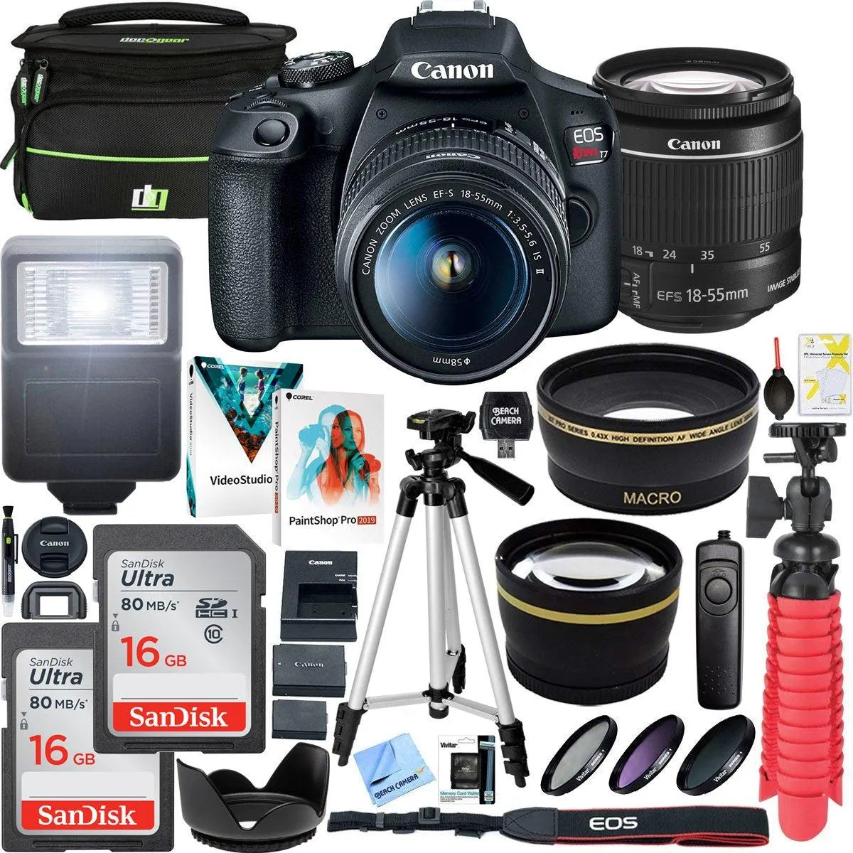 Canon T7 EOS Rebel DSLR Camera EF-S 18-55mm F3.5-5.6 IS II Lens Essential Bundle