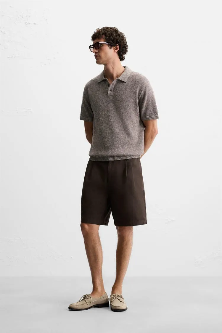 CONTRAST TEXTURED KNIT POLO SHIRT