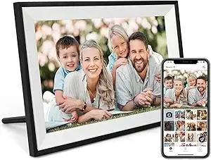 Digital Photo Frame 10.1 Inch WiFi Digital Picture Frame IPS HD Touch Screen Smart Cloud Photo Frame with 32GB Storage, Auto-Rotate, Easy Setup to Share Photos or Videos Remotely via AiMOR APP (Black)