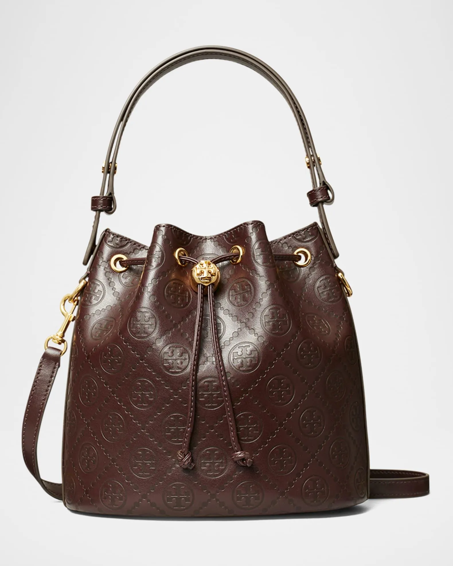 T Monogram Leather Bucket Bag
