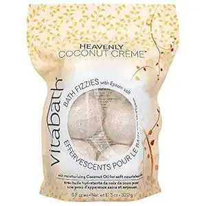 Vitabath Heavenly Coconut Crème Bath Fizzies with Epsom Salt Relax Nourish Unwind Body & Mind Calming Aromatherapy for Muscle Soreness & Reviving Skin Nourishment - 6 Count