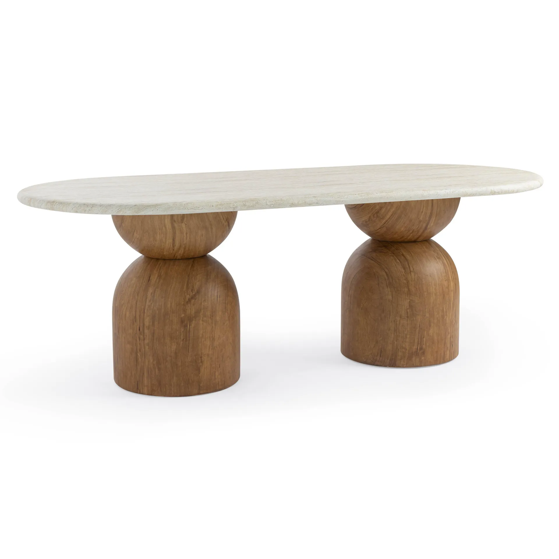 Cynthia 87" Travertine Concrete Indoor / Outdoor Oval Dining Table