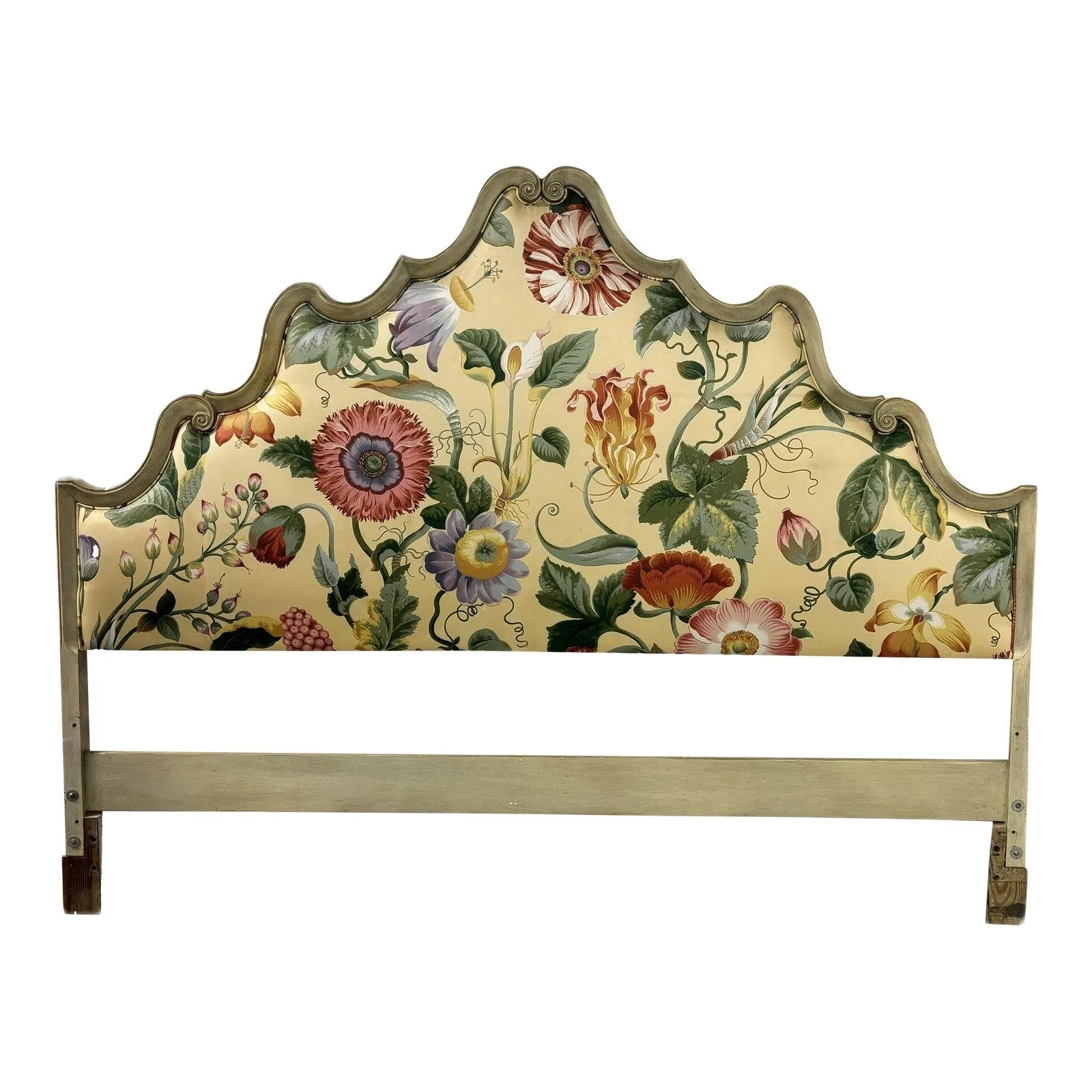 Mid 20th Century Upholstered King Headboard With Floral Fabric Design