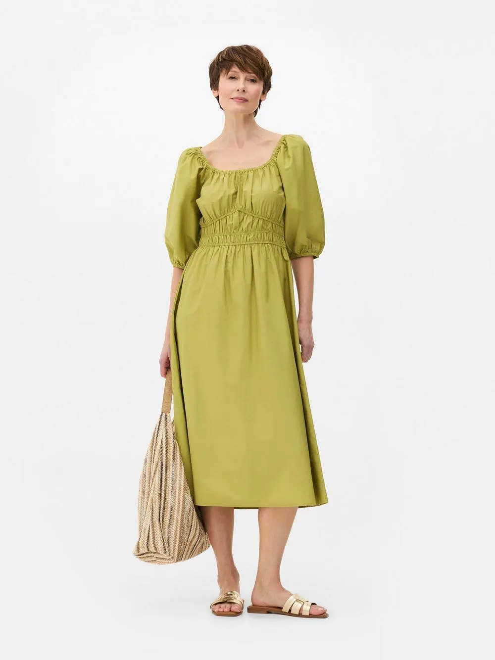 Gekräuseltes Midikleid aus Popeline