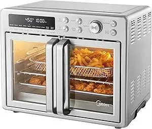 Midea Flexify French Door Toaster Oven Air Fryer Combo, 26.4 QT, Extra Large Air Fryer Countertop Oven 10-in-1 Combo, 25% Faster Cooking and 90% Less Oil, Stainless Steel
