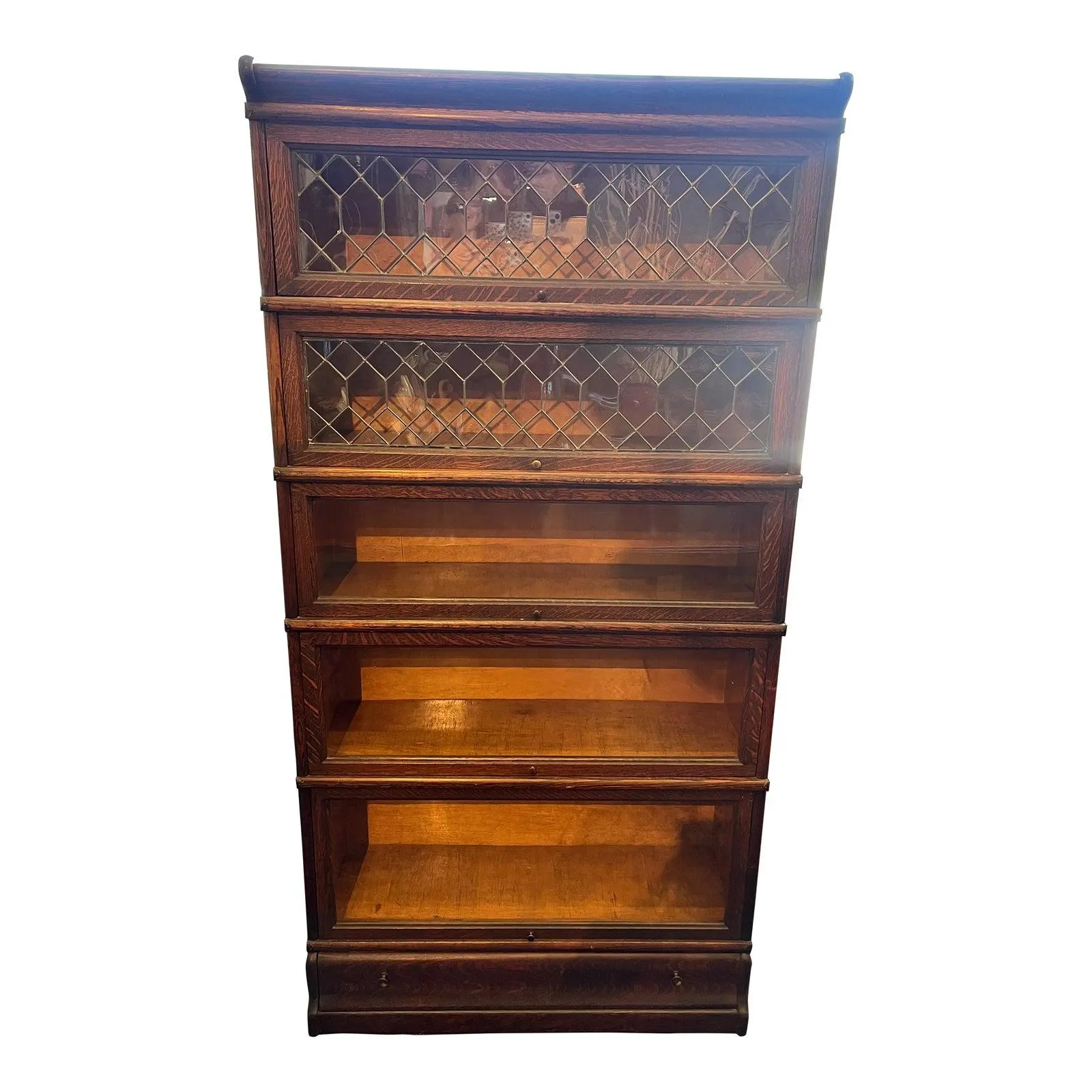 Vintage Macey Furniture Leaded Glass 5 Stack Bookcase