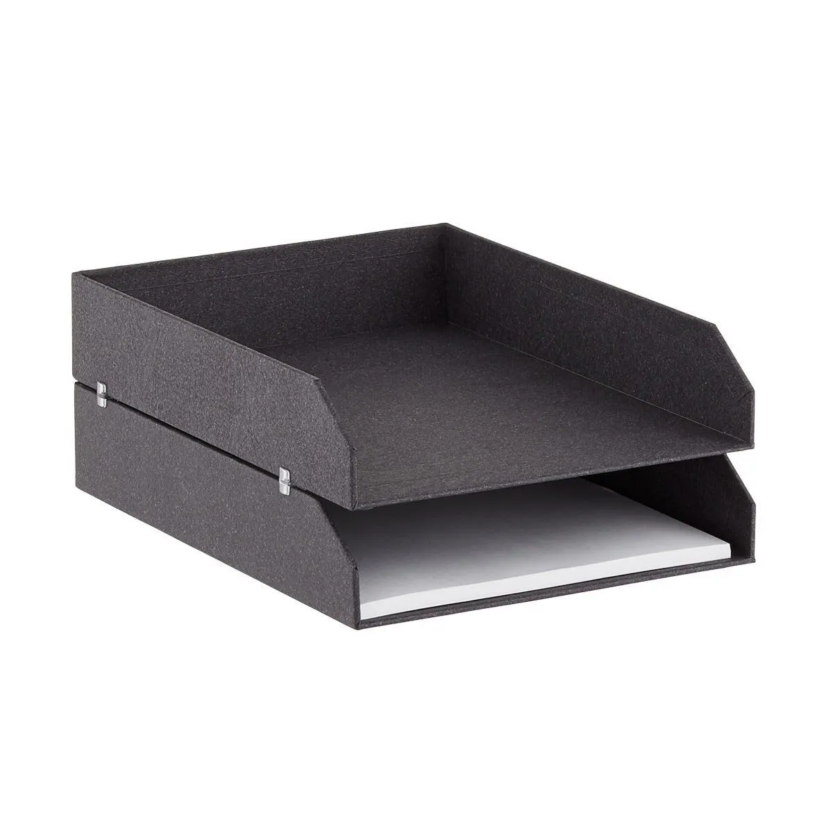 Bigso Woodgrain Stackable Letter Tray Black Set of 2