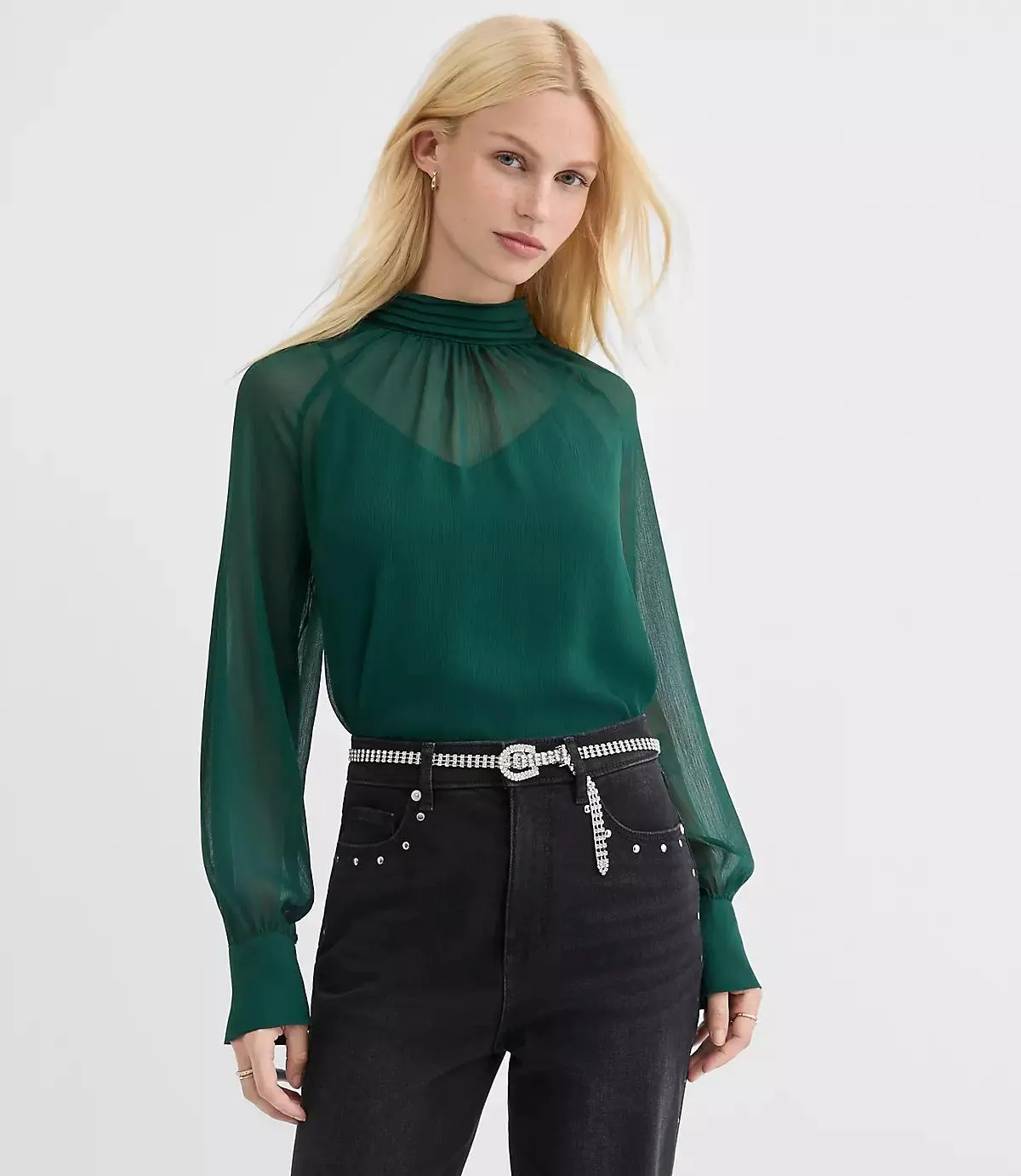 Pleated Mock Neck Blouse