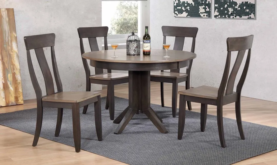 Iconic Furniture Contemporary Antiqued Gray Stone Black Stone 5-Piece Dining Set With Panel Back Chairs