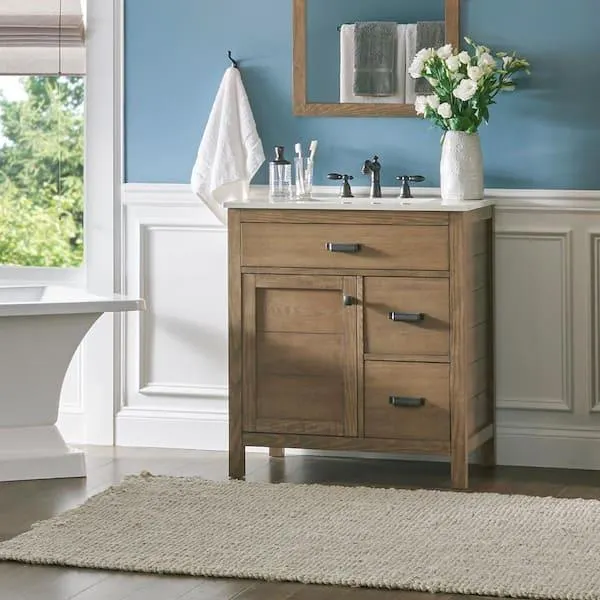 Stanhope 31 in. Single Sink Reclaimed Oak Bath Vanity with Crystal White Engineered Stone Top (Assembled)