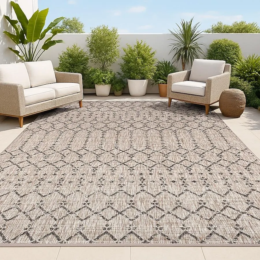 JONATHAN Y SANTA MONICA Ourika Moroccan Geometric Textured Weave 8 x 10 (ft) Loomed Natural/Black Rectangular Indoor/Outdoor Trellis Bohemian/Eclectic Pet Friendly Area rug