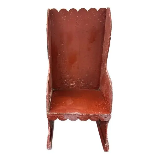 American Primitive Folk Art Carved Wood Settle Bench