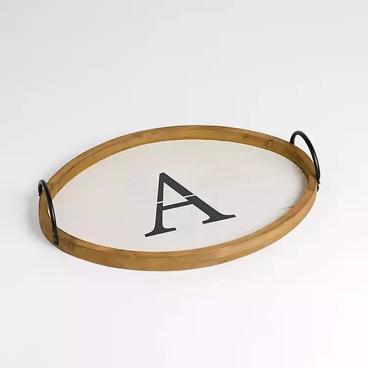 Oval White Wood Monogram A Tray