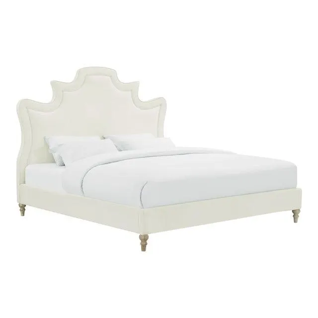 Serenity Cream Velvet Queen Bed