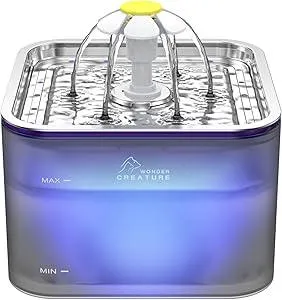 Crystal Cat Water Fountain Stainless Steel, 101oz/3L Pet Fountain with LED Light for Cats and Dogs (Grey)