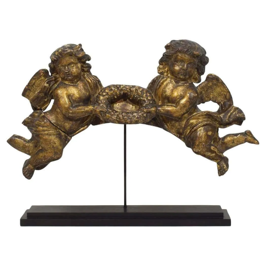 Spanish 18th Century Carved Wooden Baroque Angel Fragment