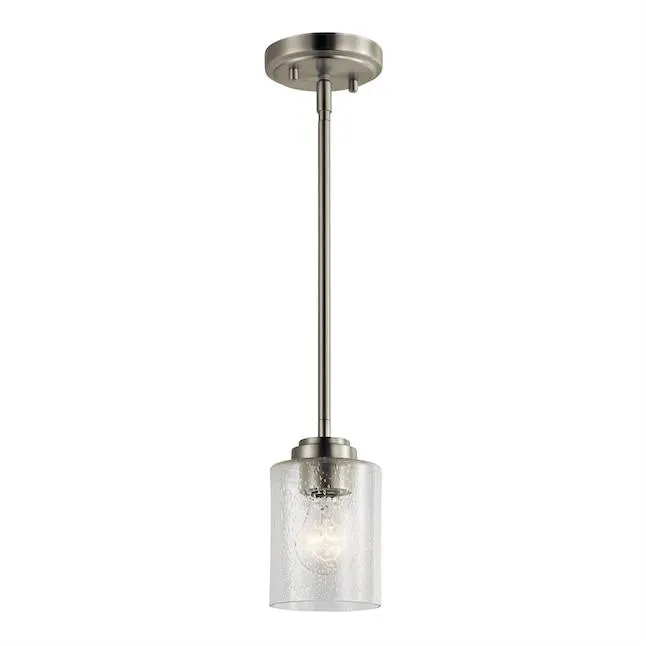 Kichler Winslow Brushed Nickel Modern/Contemporary Seeded Glass Cylinder Mini Hanging Pendant Light