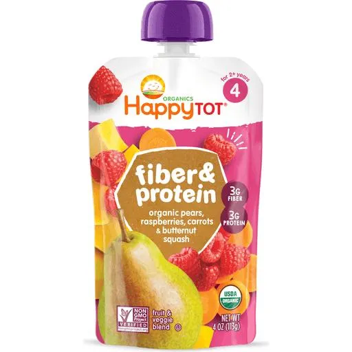 Happy Tot Organics Non-GMO Pears Raspberries Carrots & Butternut Squash Stage 4 Baby Food 4 oz bag