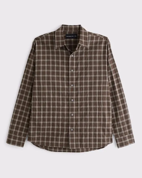 Lightweight Crinkle Button-Up Shirt