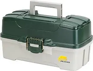 Plano 3-Tray Tackle Box with Dual Top Access, Dark Green Metallic/Off White, Premium Tackle Storage
