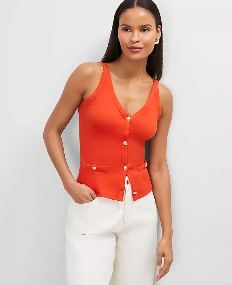 Button V-Neck Tank Top