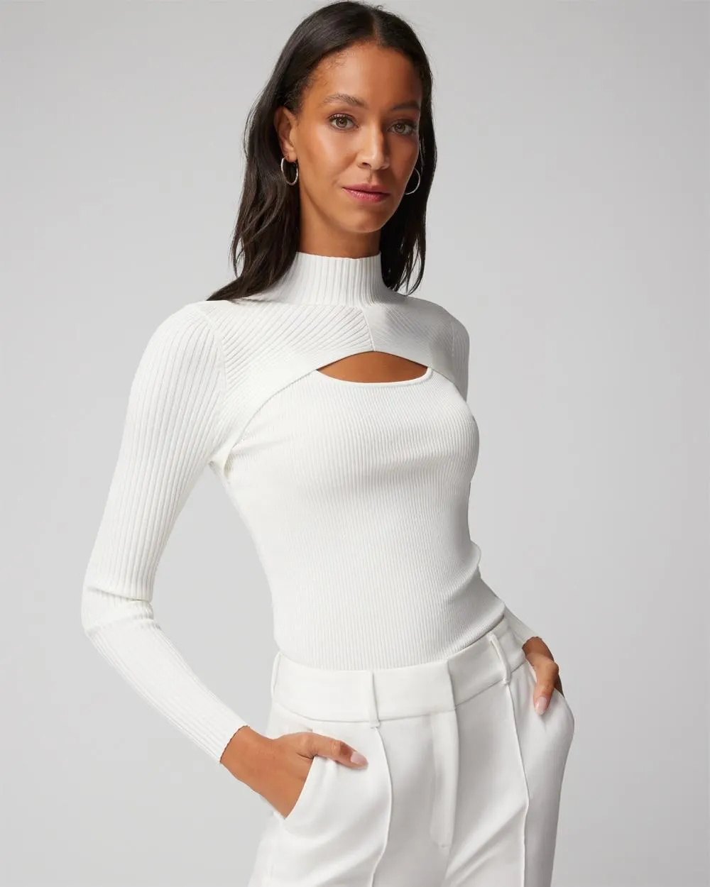 Long Sleeve Cutout Mockneck Top