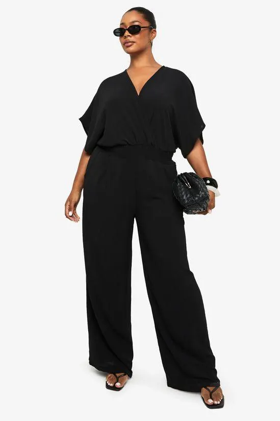 Plus Blouson Sleeve Wide Leg Jumpsuit