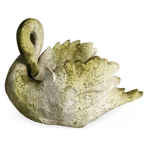 22" Swan Planter, White Moss