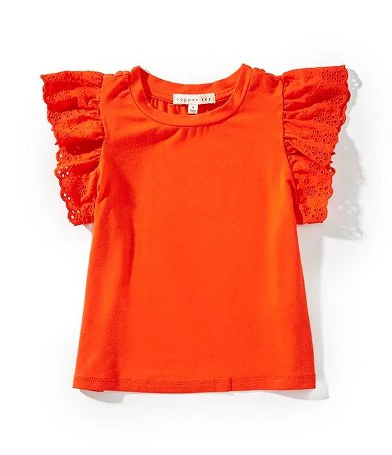 Little Girls Eyelet Flutter Sleeve Top