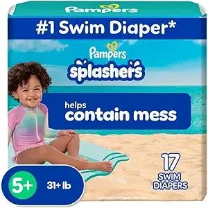 Pampers Swim Diapers - Splashers - Size 5+, 17 Count, Gap-Free Disposable Baby Swimming Pants