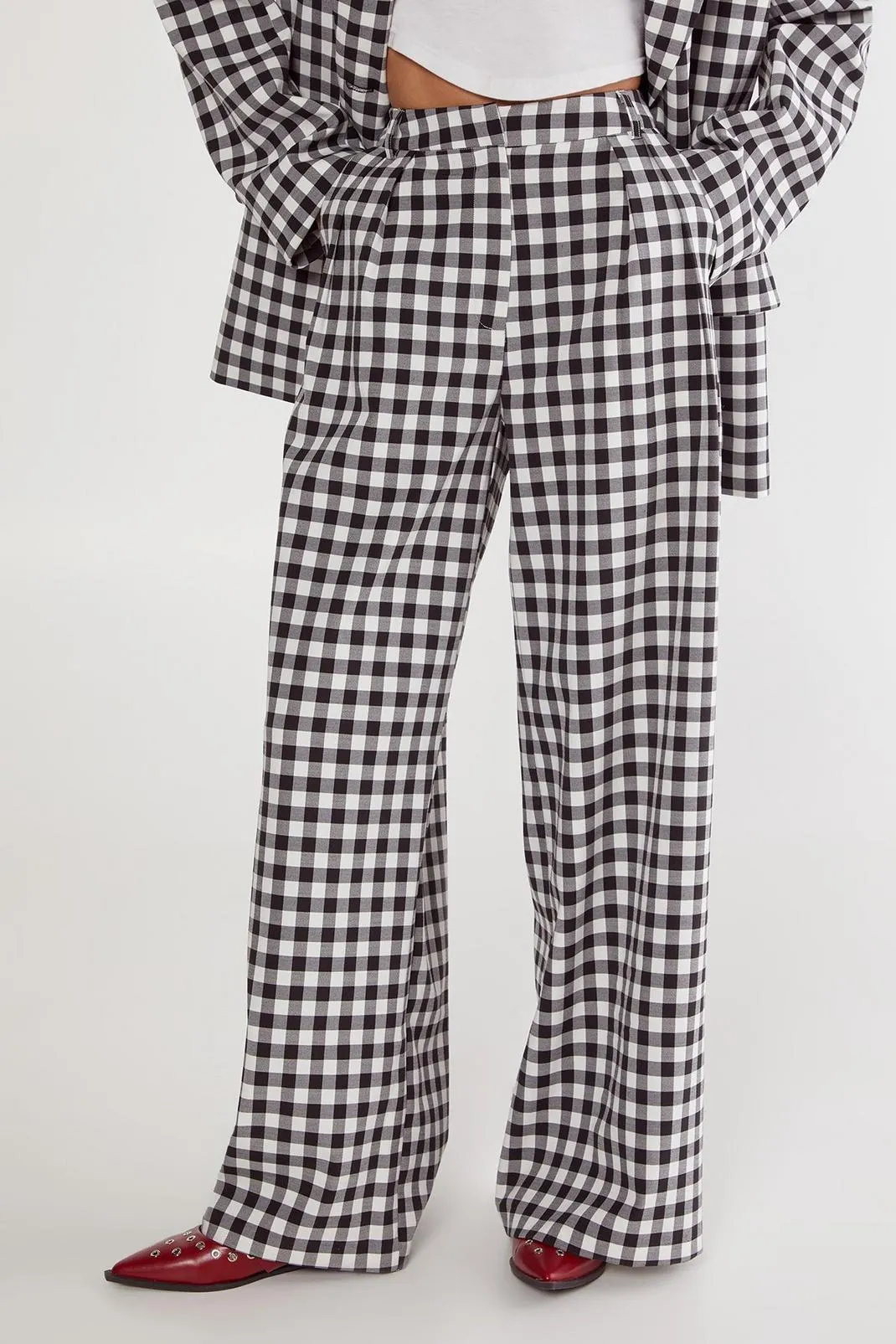 Gingham Tailored Wide Leg Pant