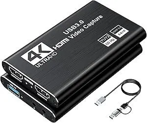 Video Capture Card, Audio Video Capture Card, USB 3.0 Capture Card 4K HDMI Loop-Out, 1080P 60FPS/2K 30FPS Video Game Capture for Streaming Works for PS5/Switch/Camera/PC/OBS(Black)
