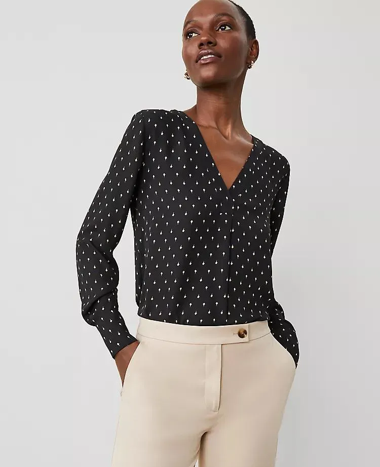 Geo V-Neck Mixed Media Top