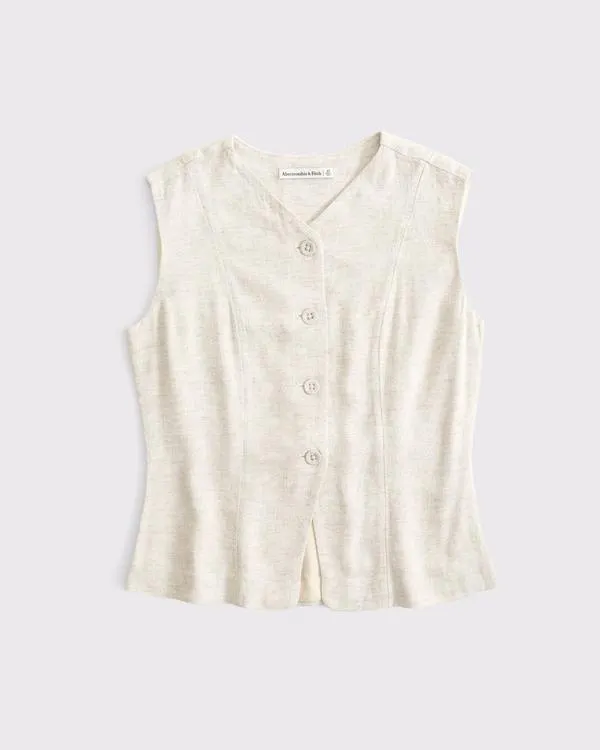 Linen-Blend Button-Through Vest
