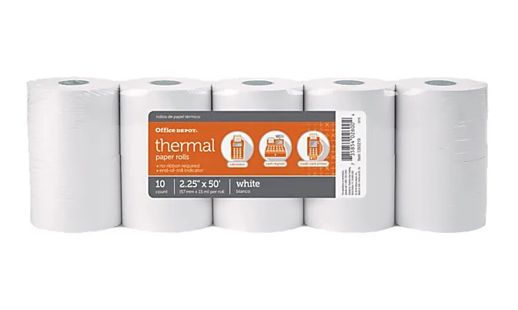 Office Depot® Brand Thermal Paper Rolls, 2-1/4" x 50', White, Pack Of 10