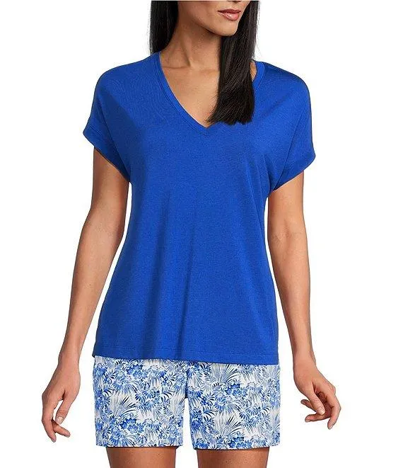 Kauai Solid Stretch Jersey V-Neck Short Sleeves Relaxed Fit T-Shirt